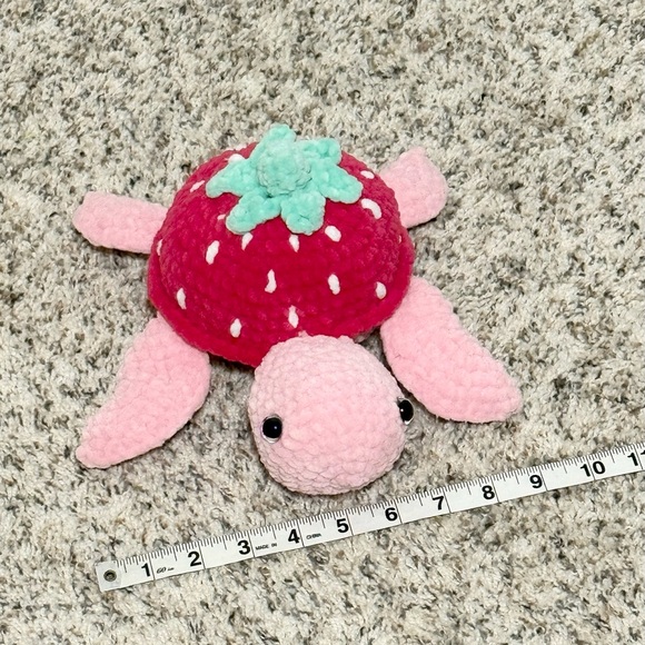 Handmade Crochet Turtle, Amigurumi Stuffed turtle, meet Strawberry Turtle - Picture 5 of 6